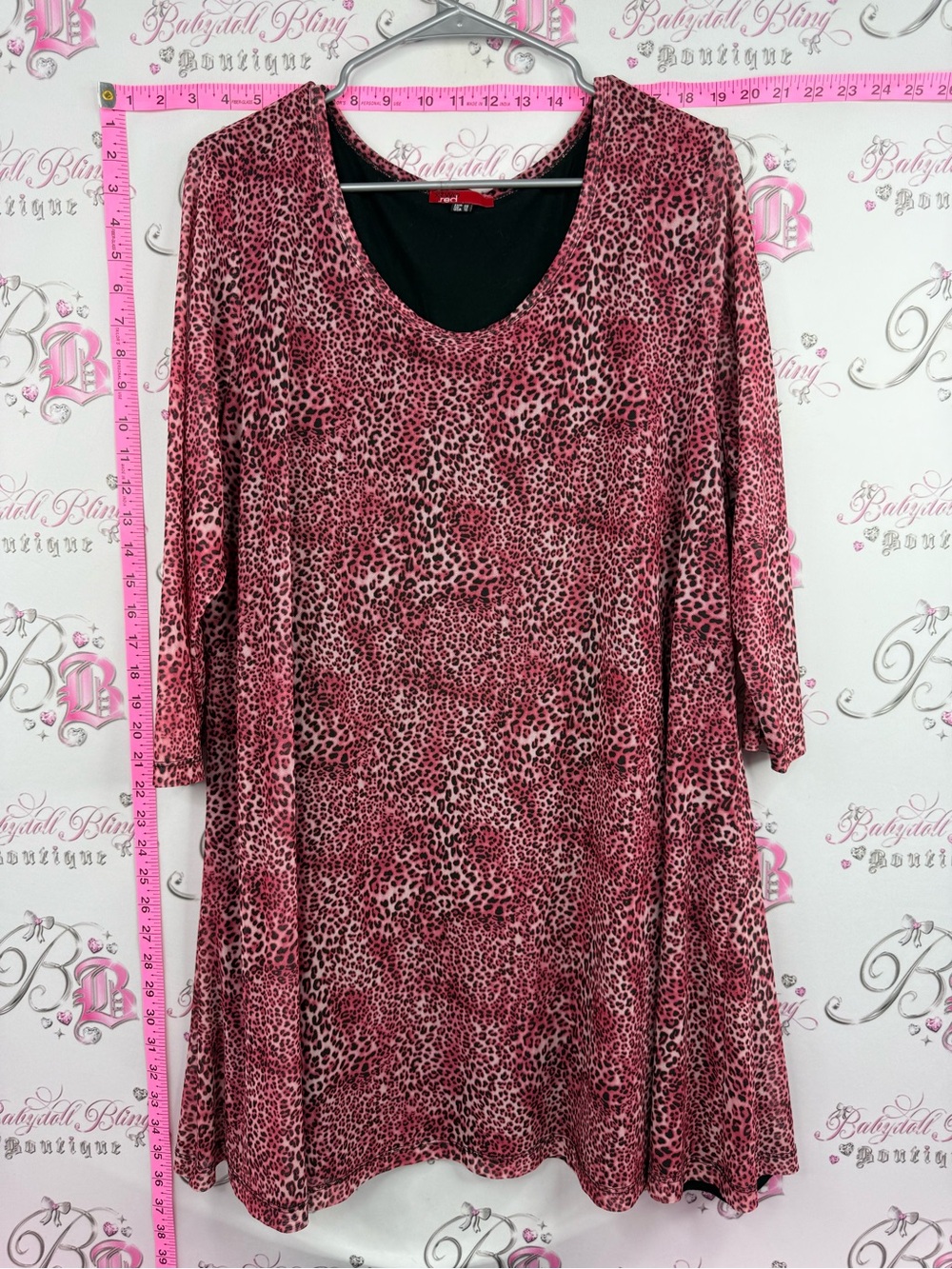 XTWO RED top or mini dress cheetah Leopard Scoop Neck Tunic Top red black